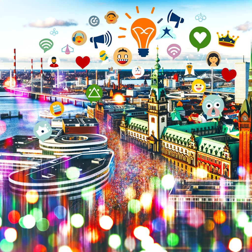 Hamburg cityscape with influencer marketing icons