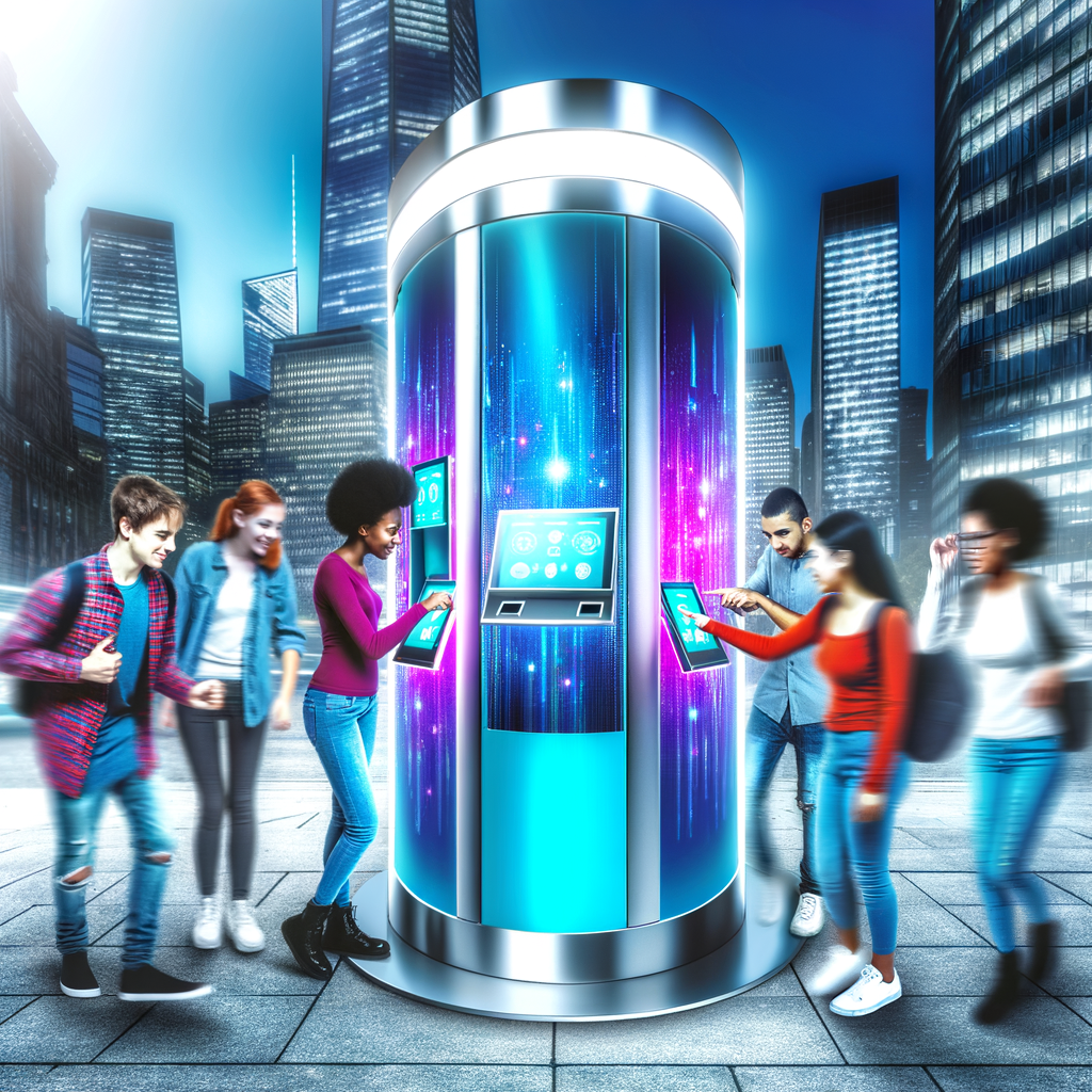 Futuristischer Selbstbedienungs-Kiosk im urbanen Umfeld
