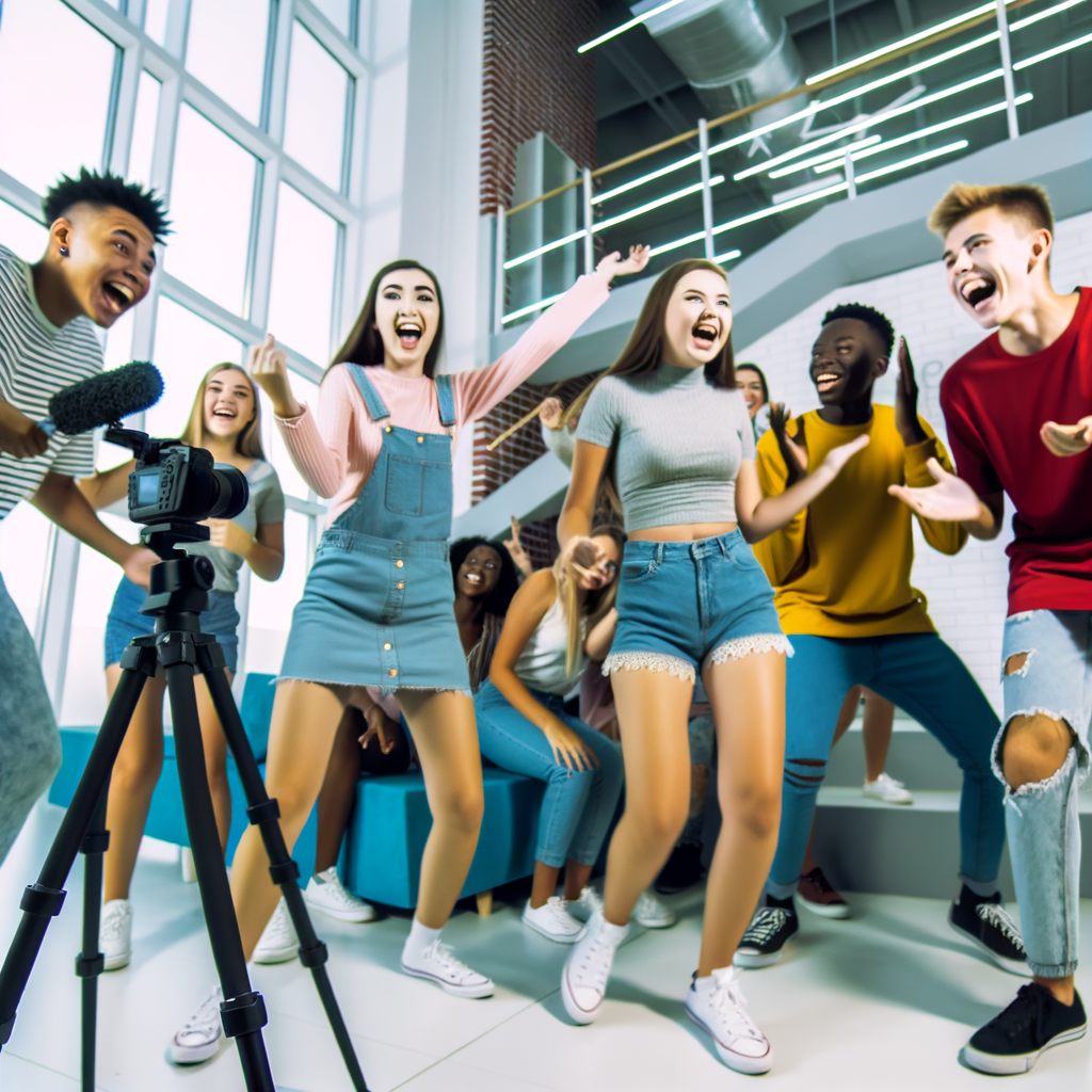 Junge Erwachsene erstellen TikTok-Videos und haben Spaß.