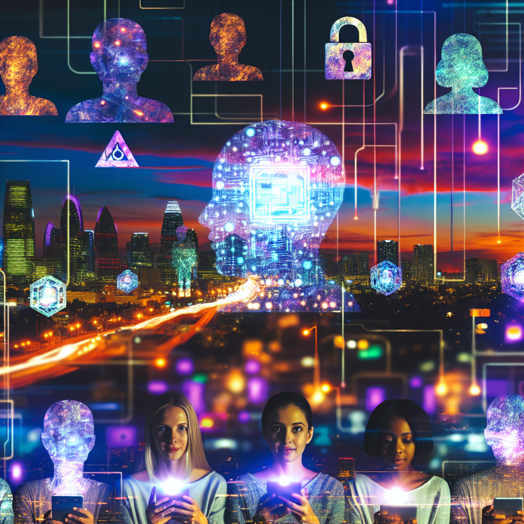 Symbolik einer zukünftigen technischen Landschaft mit KI, Quantencomputing und Blockchain.